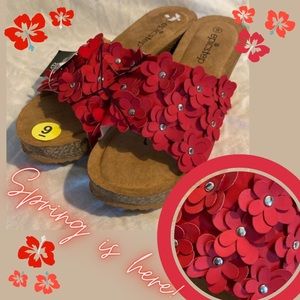 🌹Epic step Red Flower Wedge Sandals